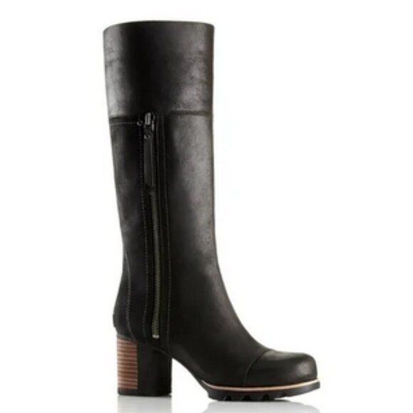 🖤 Sorel Addington Knee-High Boots • Black Leather & Suede • Side Zip • Size 8 - Picture 2 of 11